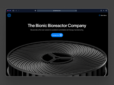 biothrust: The Bionic Bioreactor | Dark Mode Landing Page UIUX 3d biology biomanufacturing bioreactor biotech biotech landing page biotech ui biotech website cell therapy clean dark mode landing page membrane stirer minimal modern responsive simple web design web development webflow