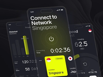 VPN App connection cybersecurity dark mode internet mobile mobile app network security proxy saas saas app secure server services social security statistic vpn vpn app vpn app design vpn concept vpn mobile app