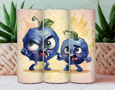 Angry Blueberries Skinny Tumbler Wrap angry tumbler anthropomorphic blueberries tumbler color image custom design art custom tumbler design funny art illustration label vector photography skinny tumbler sublimation tumbler sublimation tumbler warp vector art waterslide tumbler