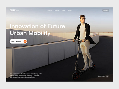 Elite Prime - Electric Scooter Landing Page animation animation landing page charging electric electric scooter electric vehicle ev figma framer jitter landing page ride scooter scooty ui ui visual design web design webflow website website design