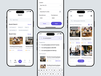 Co-Workspace Finding App app book coworking space app booking clean ui co worker co working co working space co workspace finding coworker coworking space design interface office office space popular app rent space rent work app reservation space rent ui user interface