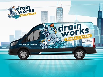 Drain Works | Brand Campaign advertising bluecollar brand branddesigner brandidentity branding chicago design graphic design illustration logo marketing mascot plumbing stankingooddesign vanwrap vector vehicle visualidentity wrapdesign