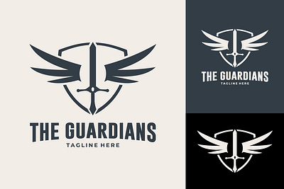 Shield Sword Guardian Logo Design design guardian illustration knight logo shield sword vector warrior wing