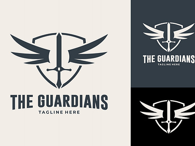 Shield Sword Guardian Logo Design design guardian illustration knight logo shield sword vector warrior wing