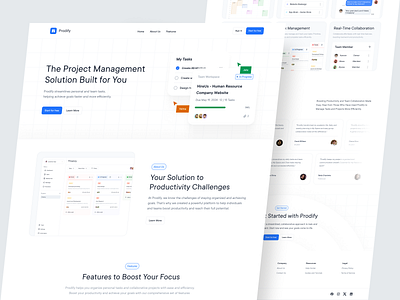 Prodify - Task Management Landing Page clean collaboration landing page management minimalist organize pomodoro productivity project management saas task management task manager tasklist todo ui user interface ux website weekly plan