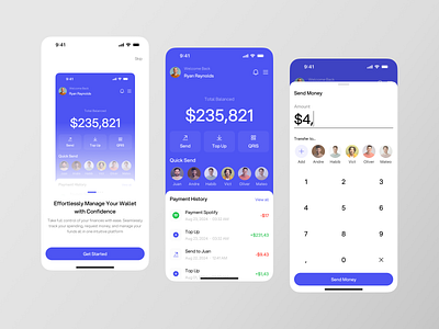 WalletIn - E-Wallet Mobile App [On Boarding & Home Page] application apps design e wallet finance finance technology home page mobile money on boarding page transaction ui ui design uiux user interface ux wallet