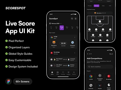 SCORESPOT - Live Score App UI Kit app ball basketball club court football live mobile news newspaper prediction premier league score sport ui ui kit