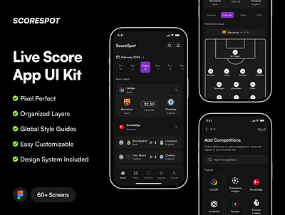 SCORESPOT - Live Score App UI Kit app ball basketball club court football live mobile news newspaper prediction premier league score sport ui ui kit