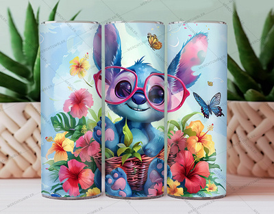 Cute Stitch Floral Tumbler Wrap color image custom color tumbler custom design art custom tumbler cute cat tumbler design figure tumbler graphic design illustration photography skinny tumbler stitch tumbler sublimation tumbler sublimation tumbler warp vector art waterslide tumbler