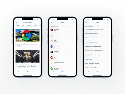 Exploration branching · Core navigation · Agah app bar category design feed interaction ios iphone minimalist mobile mockup navbar navigation news search style ui ux visual white