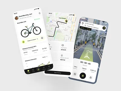 Bike Ride Tracker App UI Kit appdesign bikeridetracker cyclingapp cyclingcommunity mobiledesign ridewithstyle trackyourride uiux