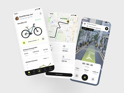 Bike Ride Tracker App UI Kit appdesign bikeridetracker cyclingapp cyclingcommunity mobiledesign ridewithstyle trackyourride uiux