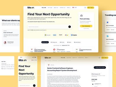 Movǐn - Responsive Job Finder Website Design Exploration concept design exploration figma flat job job finder responsive website template ui uiux vacancy web website website design