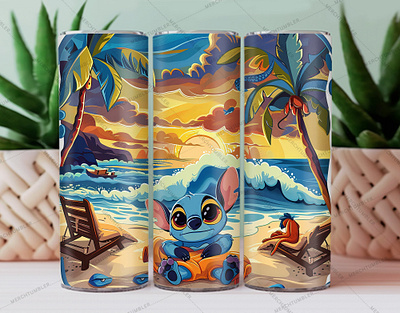 Stitch Summer Watercolor Art Tumbler color image custom design art custom tumbler design illustration photography skinny tumbler stitch clip art stitch tumbler stitch vector sublimation tumbler sublimation tumbler warp vector art waterslide tumbler wathecolor tumbler white background