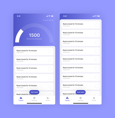 Habit tracker with an indicator of willpower graphic design ui
