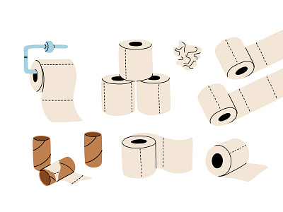 Toilet paper set cartoon concept design flat illustration paper toilet vector