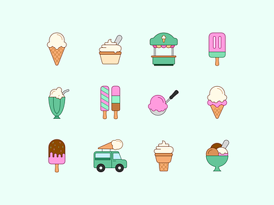 Ice Cream Shop Icon Illustration clean flat ice cream ice cream bowl ice cream cone ice cream icons ice cream scoop ice cream shop ice cream truck icon icon set icons illustration minimal paddle pop sundae cup sweet treats vector vector icon waffle cone