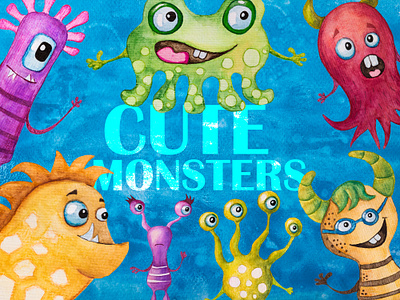 Cute Monsters Watercolor Clipart clipart cute monsters monsters watercolor watercolor clipart