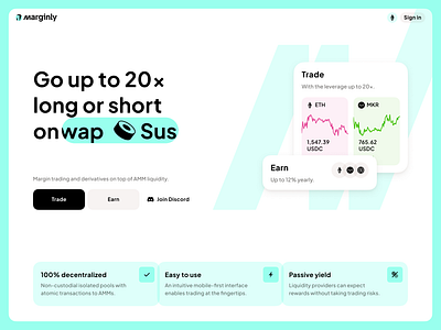 Marginly: Landing Page V1 bitcoin crypto dapp dex earn ethereum landing page trade trading web3 website website design