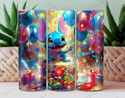 Stitch Birthday Watercolor Splash Tumble birthday background birthday tumbler color image custom design custom tumbler art design dragon dragon vector fantasy tumbler illustration photography skinny tumbler sublimation tumbler sublimation tumbler warp vector art waterslide tumbler