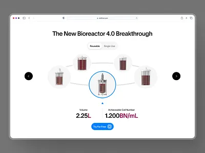 biothrust: The Bionic Bioreactor | Product Carousel SwiperJS UI biomanufacturing bioreactor biotech biotech landing page biotech web design biothrust blue carousel carousel component carousel ui clean minimal slider slider component slider ui swiper swiper ui swiperjs web design webflow