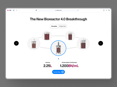 biothrust: The Bionic Bioreactor | Product Carousel SwiperJS UI biomanufacturing bioreactor biotech biotech landing page biotech web design biothrust blue carousel carousel component carousel ui clean minimal slider slider component slider ui swiper swiper ui swiperjs web design webflow