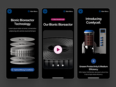 biothrust: The Bionic Bioreactor | Responsive Mobile Overview UI 3d 3d render biology biomanufacturing bioreactor bioreactor landing page bioreactor website biotech biotech landing page biotech ui biotech web design biothrust blue clean dark mode landing pge minimal modern web design webflow