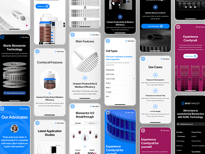 biothrust: The Bionic Bioreactor | Mobile Overview Webflow UIUX biomanufacturing bioreactor bioreactor ui biotech biotech landing page biotech ui biotech web design biotechnology blue clean dark red minimal mobile ui modern red responsive science science website soft webflow