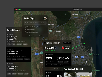 Flight Tracker: dashboard, platform air airplane application boarding booking city country dark dashboard design flight map online platform tracking travel ui ux