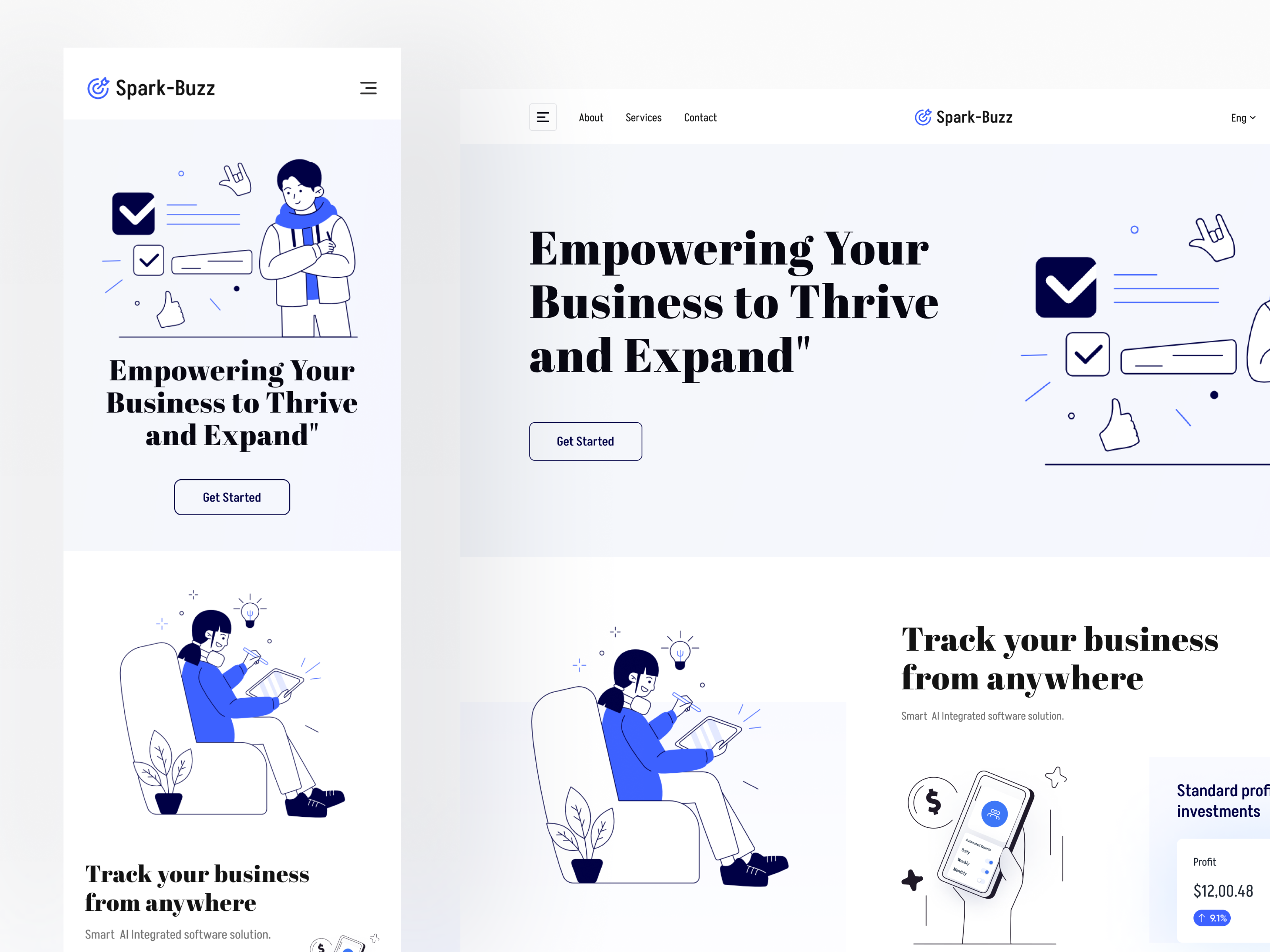 Spark Buzz Agency Design agency business designconcept designidea designinspiration digitalservice illustration landingpage minimalist sparkbuzz trending ui uiuxdesigner web webdesign website