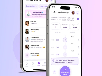 Pregnancy Mobile App UI/UX app beige blue branding design gradient illustration interface logo mama mobile pink purple timer ui uiux ux