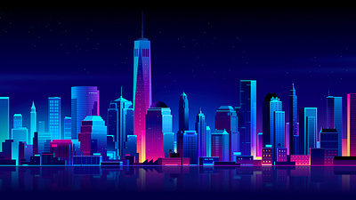 NYC by the sea city futur illustration light neon retro