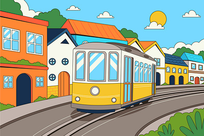 Lisbon Trem automotive cartoon city colorful graphic design illustration landsapce lisbon portugal trem ui