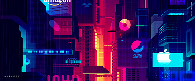 Mirages branding city design futur illustration light neon retro trystram ui