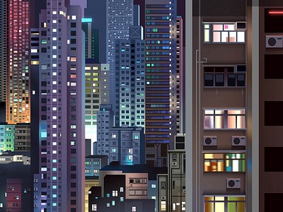 Windows city design futur illustration light neon retro trystram