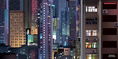 Windows city design futur illustration light neon retro trystram