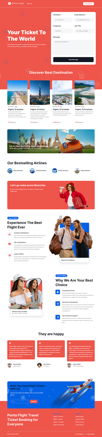 Penta Flights website Design ui