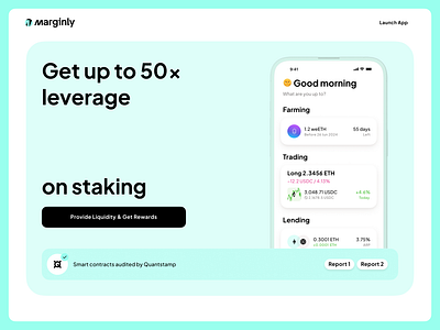 Marginly: Landing Page V3 bitcoin crypto dapp dex earn ethereum landing page trade trading web3 website website design