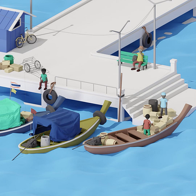 TA-SAE PIER 3d animation blender boat cute graphic design illustration motion graphics sea