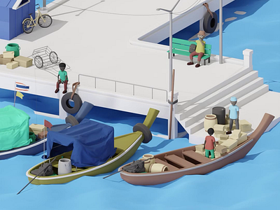 TA-SAE PIER 3d animation blender boat cute graphic design illustration motion graphics sea