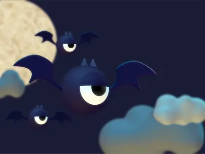 Bats creatures in the full moon night🦇🌙 3d 3danimation 3drender bats cartoon clouds creatures interactive monster moon night oneeye spline spline 3d