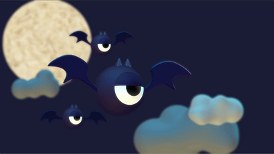 Bats creatures in the full moon night🦇🌙 3d 3danimation 3drender bats cartoon clouds creatures interactive monster moon night oneeye spline spline 3d