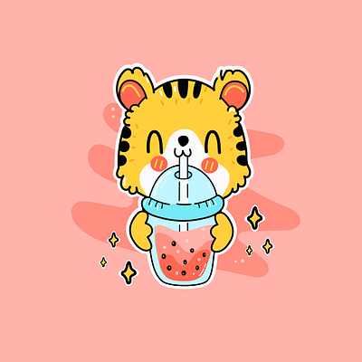 Tiger and boba graphic design illustration rebound tiger and boba