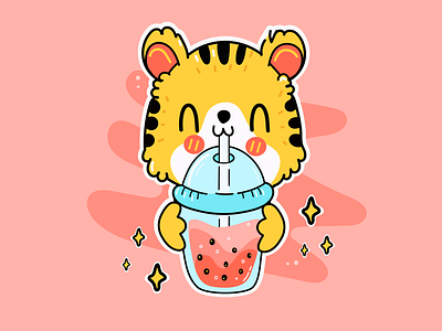 Tiger and boba graphic design illustration rebound tiger and boba