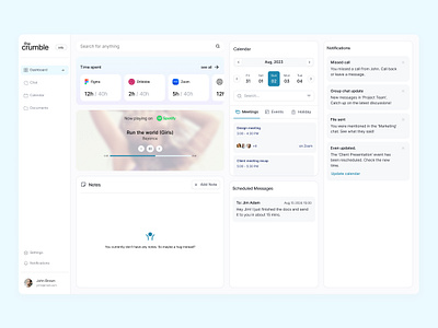 the Crumble dashboard design alignui bento blue calendar chat dash dashboard design fresh grid laptop menu minimal navigation side bar simple time ui ux web