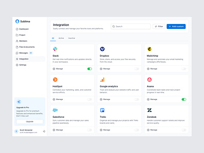 Integration - Sublima UI app integration dashboard integration minimal ui ui