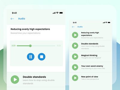 Listen Your Way to Wellness with OBERBERG Audio Exercises android design app design audio design exercise health app ios design listen minimalistic ui mobile app mobile design player ui user interface design ux design