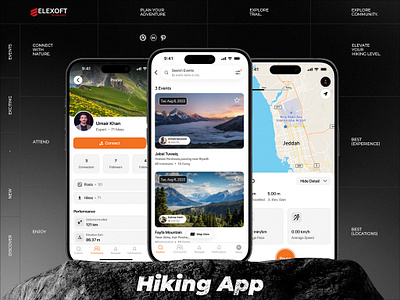 Hiking App UI Design | Elexoft Technologies 3d animation branding graphic design logo motion graphics ui