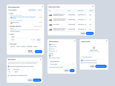 Interface UI components cmponents design export figma filters import inventory modal sales order shipping