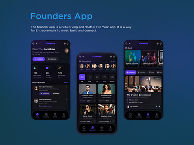 The Founder app is designed by Ansysoft adobe illustrator adobe photoshop build relationships connect entrepreneurs eventhosting figma founder grow together jobboard meet mobile app networking